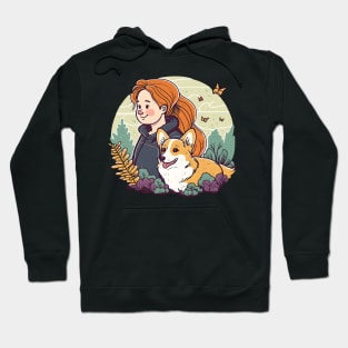 Corgi & Girl Cute Pembroke Welsh Corgi Floral Vintage Dog Lover Hoodie